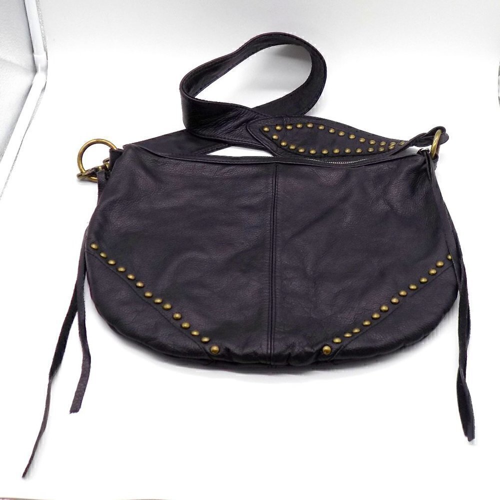 Boho Shoulder Bag Black Leather Studded Guitar Shoulder Strap Not Branded - Picture 3 of 10